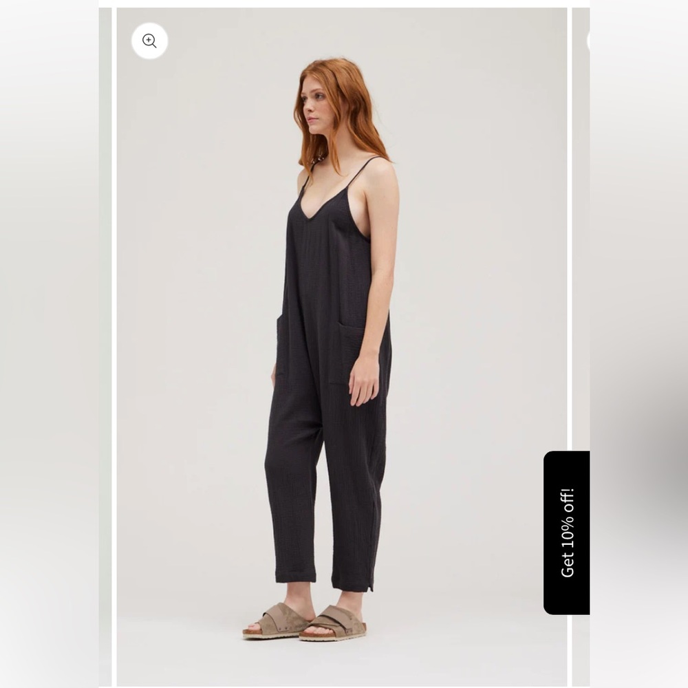 Grade &Gather cotton Double Gauze jumpsuit in faded black. Net. Retail 54 - Picture 2 of 12